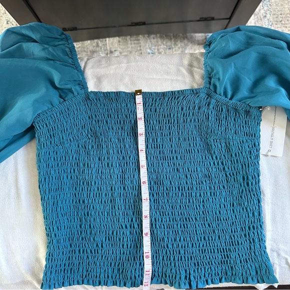 Teal Smocked Crop Top NWT Sheer Bell Sleeve Boho Cottagecore Festival Top M - Picture 14 of 16
